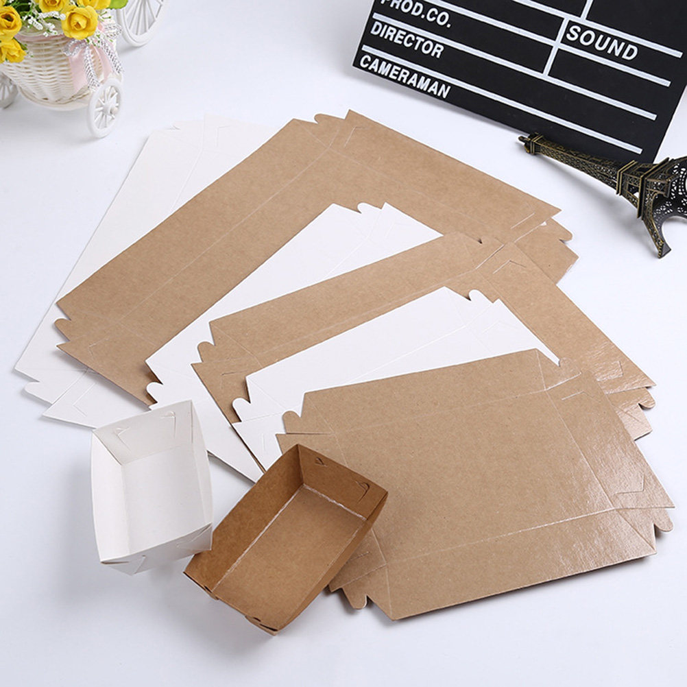 Kraft Paper Box - 30個入り使い捨てボート型包装箱 クラフト紙製スナックフードトレイ ホットドッグ、フライドポテト、パン、揚げ物、パーティー、ピクニック用