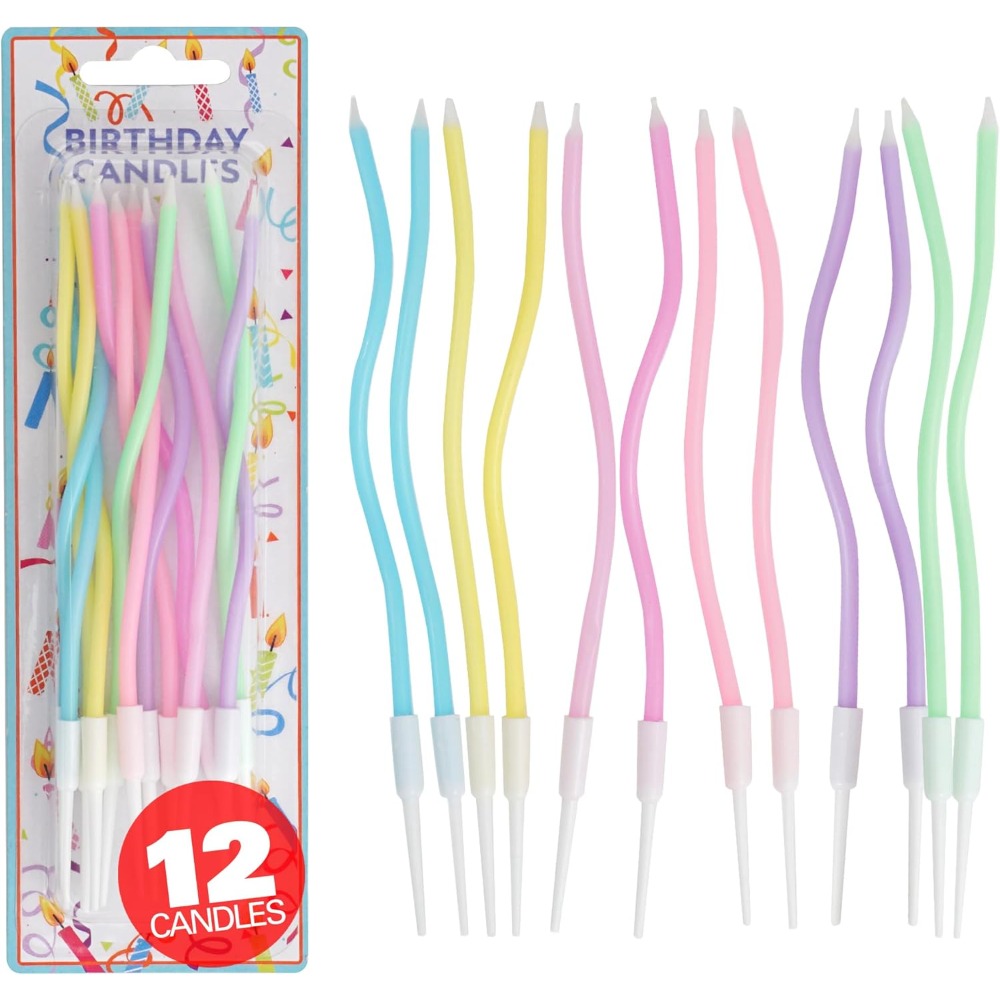 Candle Supplies Usa - レインボースパイラルバースデーケーキキャンドル12個セット（ホルダー付き）パステルツイストパーティーデコレーション用品（ベーキング用）