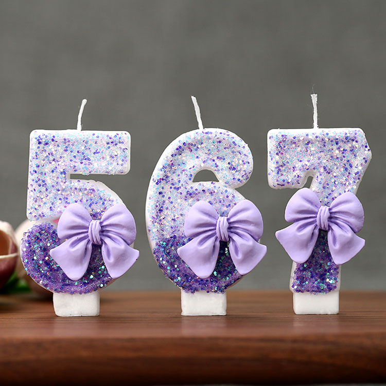 Candle Supplies Usa - クリエイティブグリッター段階的な紫のリボン0-9数字バースデーキャンドル - 手作りスパンコールケーキパーティーデコレーション用品