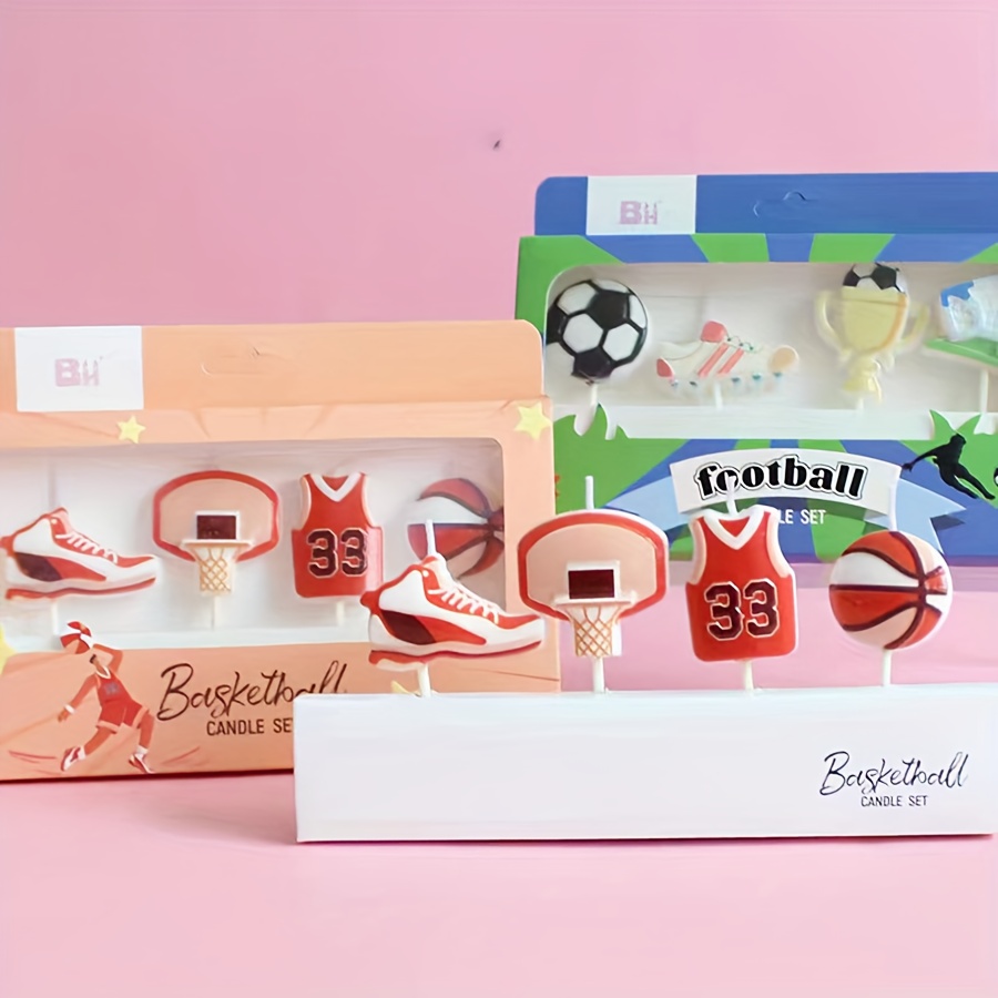 Candle Surprise - 4個セット クリエイティブなバスケットボール＆フットボールキャンドルセット 誕生日パーティーデコレーション スポーツテーマのケーキトッパー フェスティバル漫画キャンドル