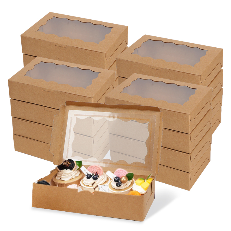 Kraft Paper Box - 5/10/20 個ケーキベーカリーボックス窓付きキャンディクッキーデザートドーナツボックス結婚式誕生日パーティー用品クリスマスギフト包装