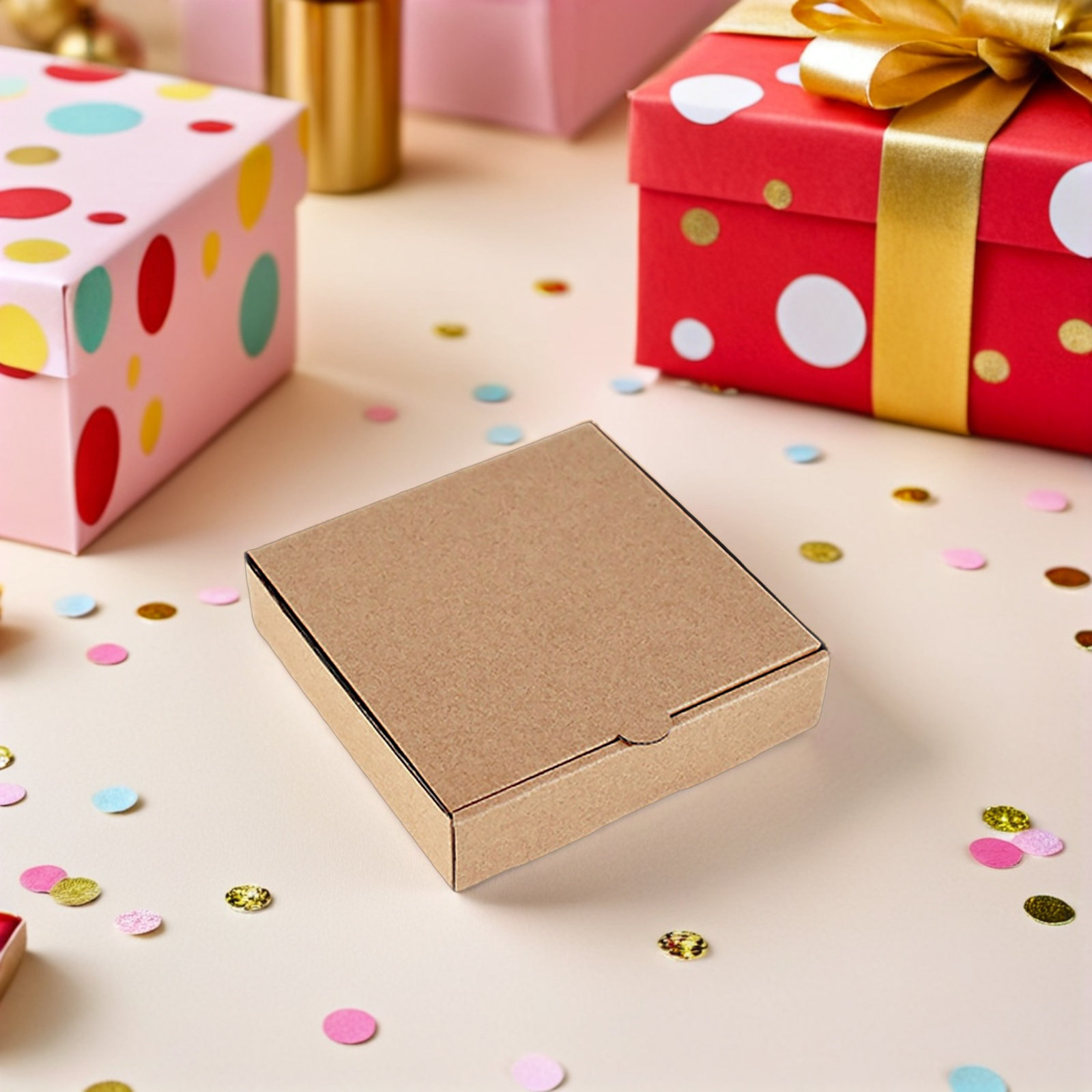 Kraft Paper Box - 10個入りミニピザボックス クラフト段ボール製正方形ボックス パーティーの記念品 クッキー パイ クラフト