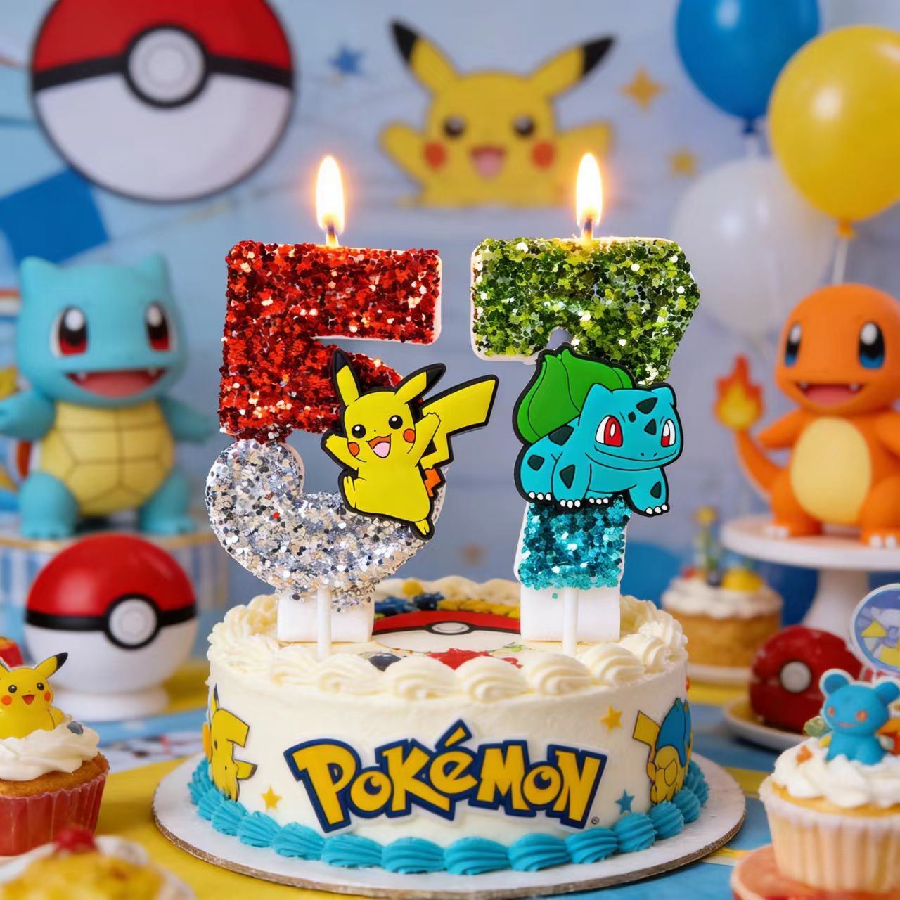Candle Surprise - かわいいポケモンキャンドル番号0-9サッカーキャンドルピカチュウケーキデコレーション男の子の誕生日パーティー子供用ベビーシャワー装飾ギフト