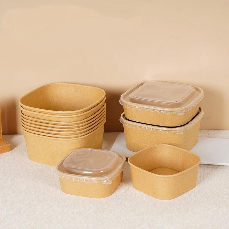 使い捨て正方形クラフト紙製ランチボックス 蓋付き 10個入り - Kraft Paper Box のレビューと価格