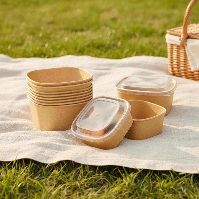 使い捨て正方形クラフト紙製ランチボックス 蓋付き 10個入り - Kraft Paper Box のレビューと価格