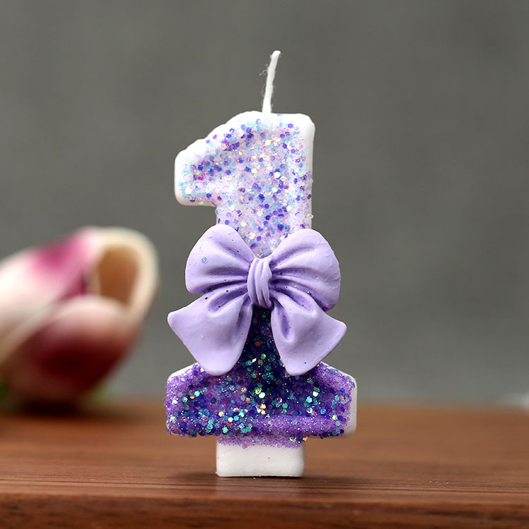 クリエイティブグリッター段階的な紫のリボン0-9数字バースデ - Candle Supplies Usa のレビューと価格