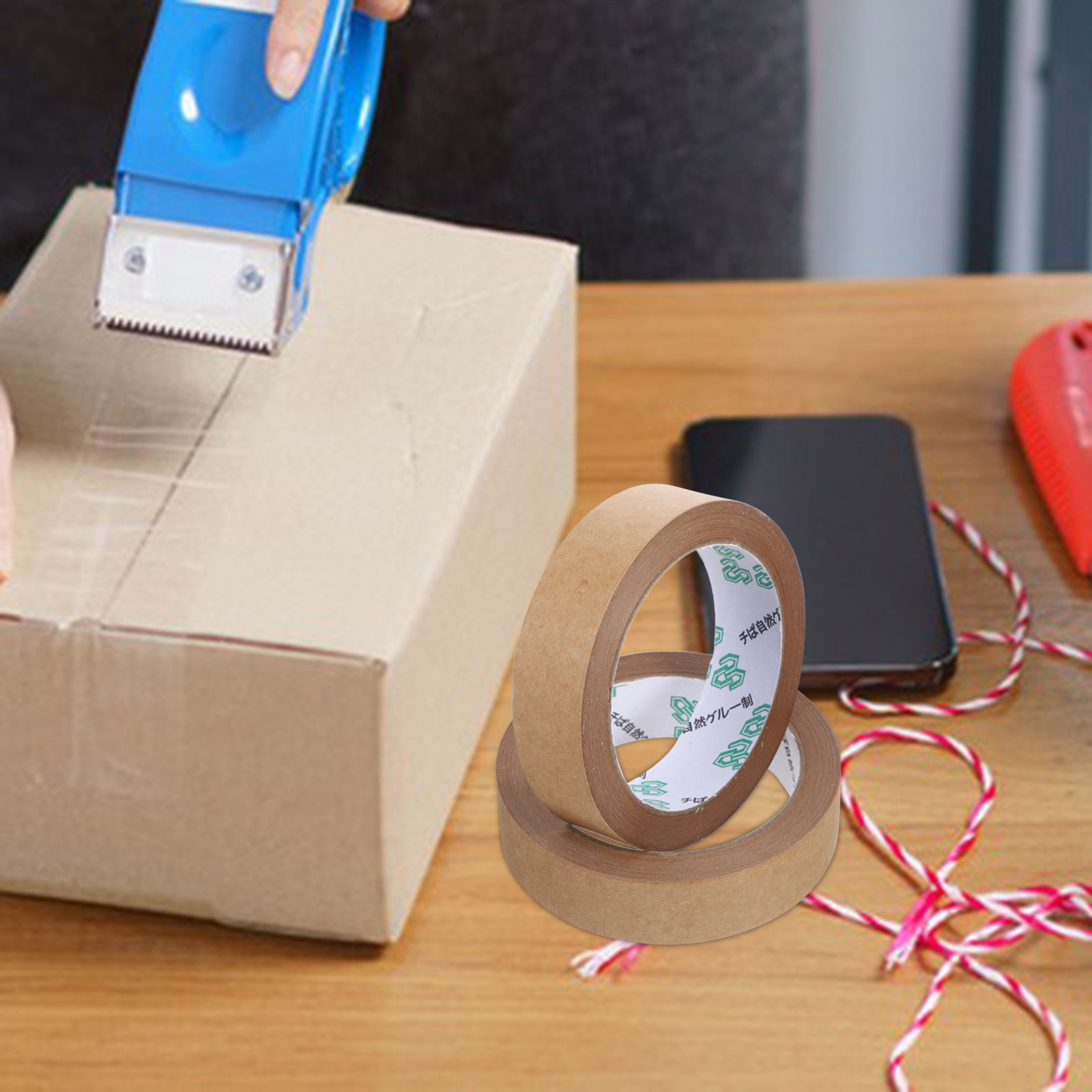 2巻入り書き込み可能なクラフト紙テープ、頑丈な梱包用シーリン - Kraft Paper Box のレビューと価格